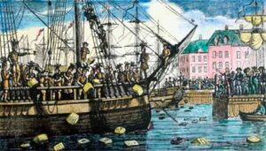 The Boston Tea Party (hvor de oprørte patrioter iøvrigt forsøgte at forklæde sig som indianere i et krysteragtigt og gennemført mislykket forsøg på at skyde skylden på de indfødte.)