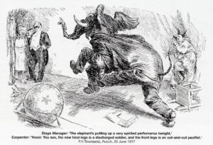 Vittighedstegning fra "Punch", hvis læsere har fundet det både naturligt og rimeligt, at den afmønstrede soldat sparker den kujonagtige nægter.